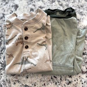 Carter's Baby Beige Dinosaur and Green Romper Bodysuit Set Size 12 Months